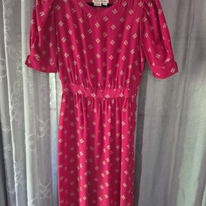 ​Vintage 80s Maggy London Silk Dress Jeanene Booher Red Geometric Size 6